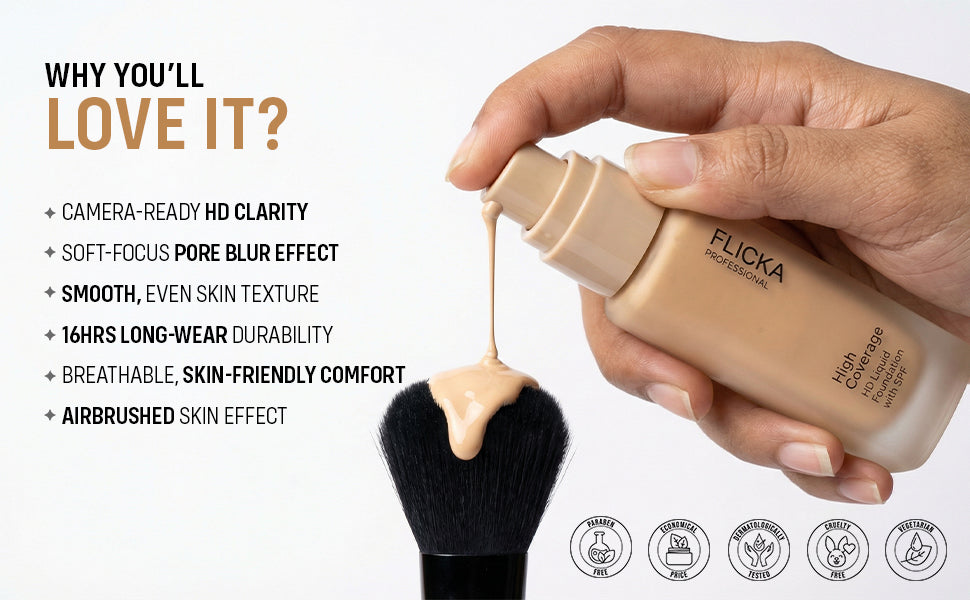 Flicka High Coverage HD Liquid Foundation Flicka Cosmetics India