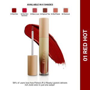 R U Ready Liquid Matte Lipstick -01-Red Hot flicka cosmetics india